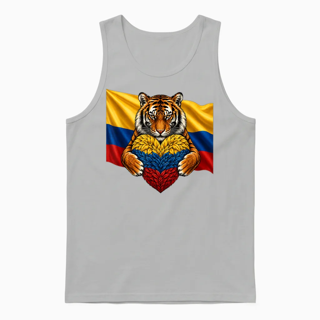 Colombia Flag Tiger Heart Colombian Pride Patriotic Heritage Unisex Tank Top in Ash