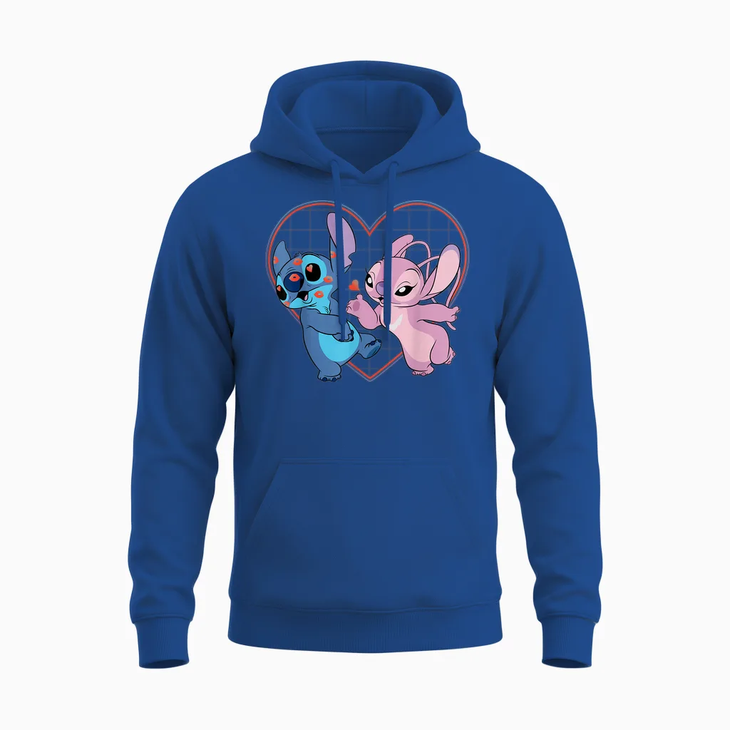 Disney Lilo and Stitch Angel Kisses Love T-Shirt, Black Unisex Hoodie in Royal