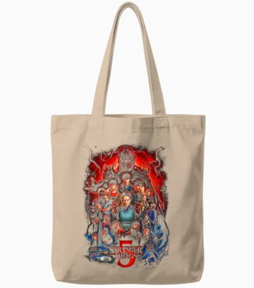 Stranger Things St5 Poster Officially Licensed Tote Bags in Natural