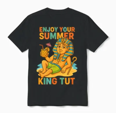 King Tut Summer Shirt Funny Pharaoh on Beach 2025 Unisex T-Shirt - Black