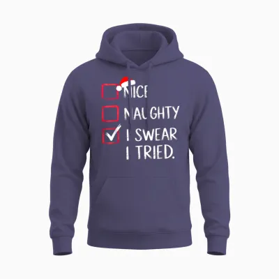 Nice Naughty I Swear I Tried Christmas List Xmas Unisex Hoodie - Heather Sport Dark Navy