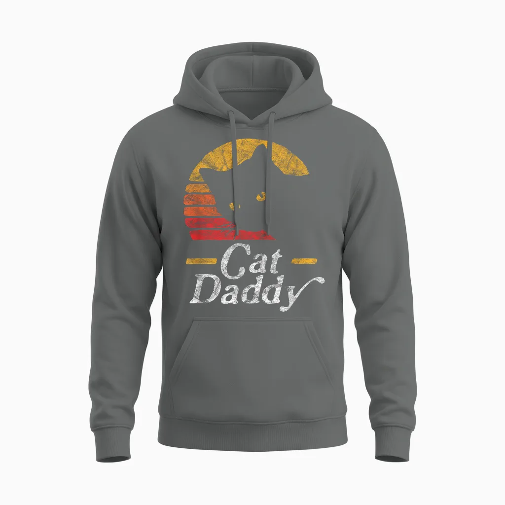 Cat Daddy Vintage Eighties Style Cat Retro Distressed Unisex Hoodie in Graphite Heather