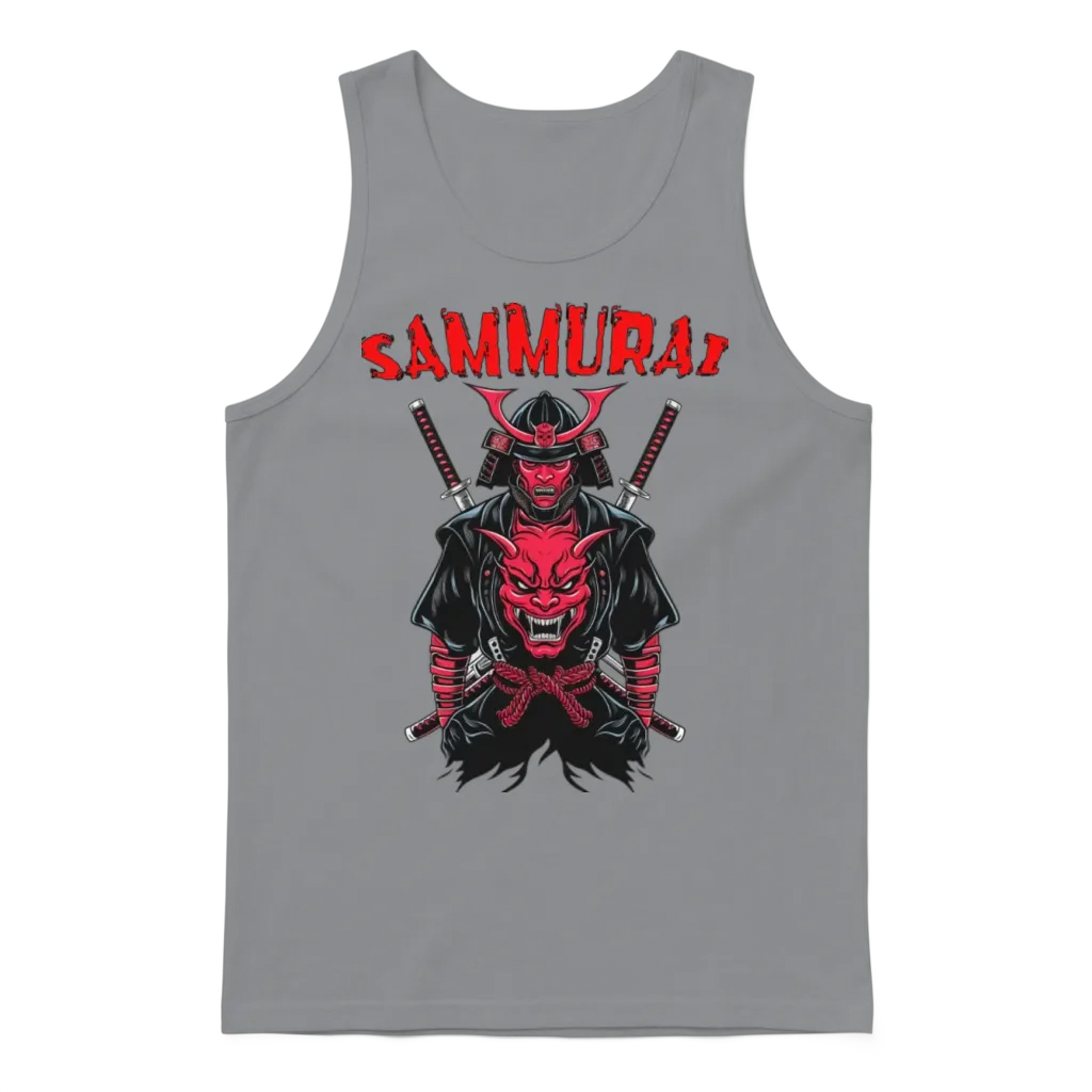 A Striking Vector Japanese Samurai Unisex Tank Top - Sport Grey