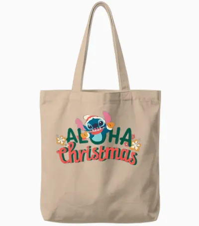 Amazon Essentials Men's Stitch Smiling Aloha Christmas T-Shirt, Black Graphic Print, Small Tote Bags - Natural