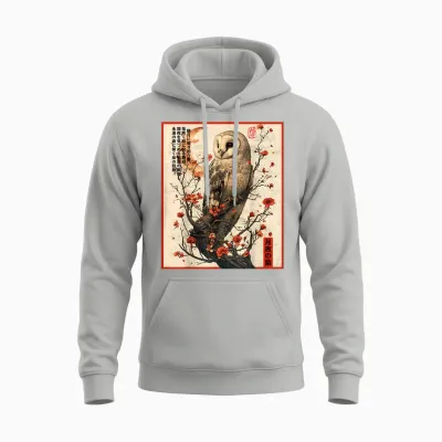 Japanese Moonlight Night Owl Ukiyo-E Gothic Graphic T-Shirt, Black, S Unisex Hoodie - Ash