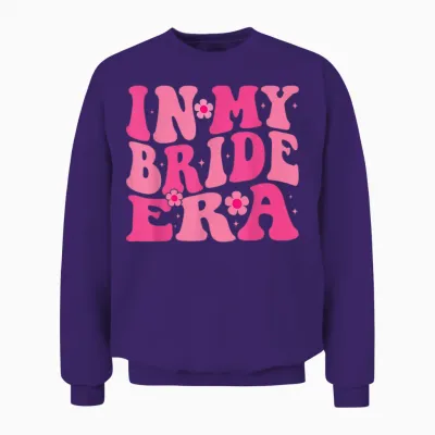 In My Bride Era Bride Era Bride Era Bridal Floral Groovy Retro Design T-Shirt, Black Unisex Sweatshirt - Purple