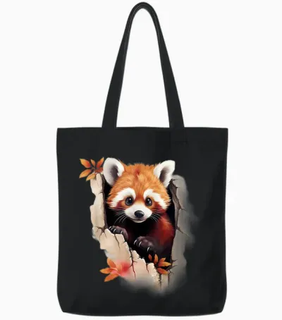 Animal Lovers Red Panda T-Shirt Wall Art, Black Tote Bags - Black