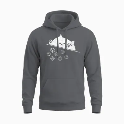 Niedliche Katze Gamer Rpg Spiel Regenbogen Würfel Nerdy Männer Frauen Kinder Unisex Hoodie - Charcoal