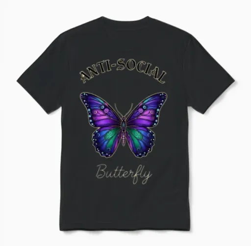 Anti-Social Butterfly: Purple Aesthetic Edition Unisex T-Shirt in Black