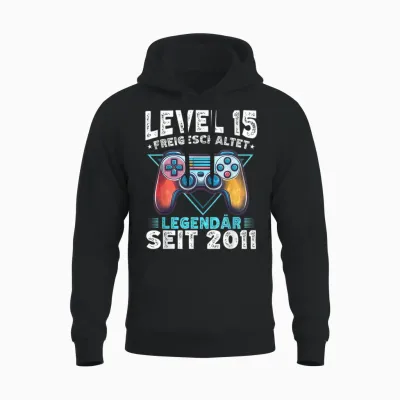 Level 15 Geburtstag Junge Gamer Mann Deko Jahrgang 2011 Unisex Hoodie - Black