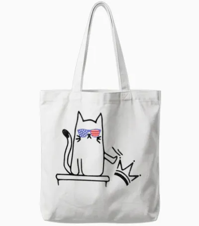 Cat No Kings in America Funny Political Cat Lady Tote Bags - White