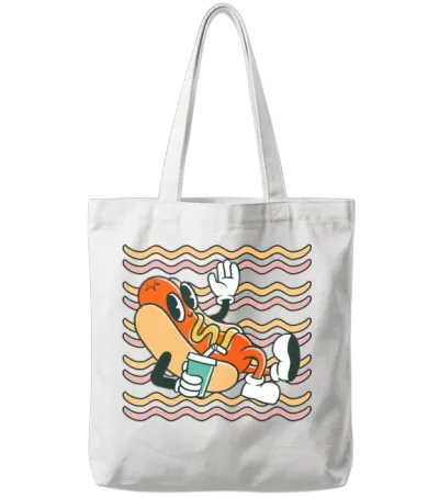 Retro Cool Hot Dog Tote Bags - White