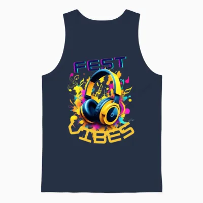 Festival Vibes! Yellow Headphones - Music Lover Unisex Tank Top - Navy
