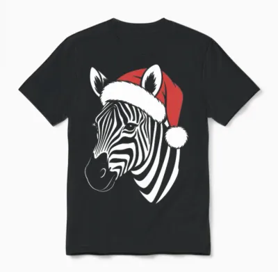 Christmas Zebra Face, Zebra Wearing Santa Unisex T-Shirt - Black