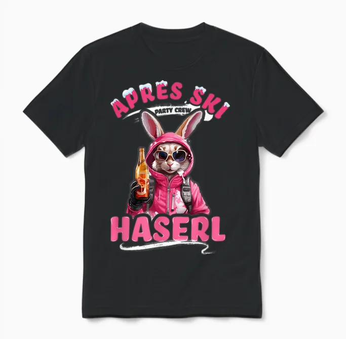 Apres Ski Haserl Rabbit Skihaserl Women's Party Crew T-Shirt, Black Unisex T-Shirt in Black