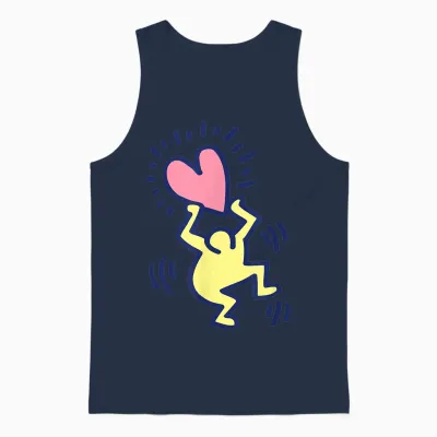 Keith Haring Tanzender Mann Mit Herz-Kunstwerk Unisex Tank Top - Navy