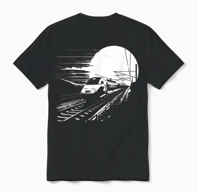Railroad Graphic Train Lover Steam Locomotive Unisex T-Shirt in Black