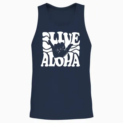 Vintage Live Aloha State Hawaiian Islands Shaka Unisex Tank Top - Navy