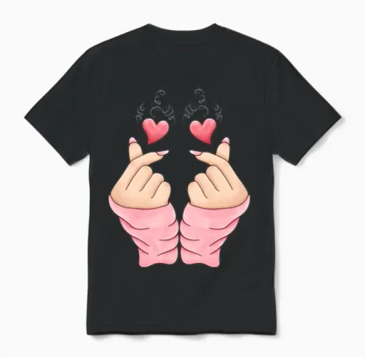 Lovely Hands in Korean Design Unisex T-Shirt in Black