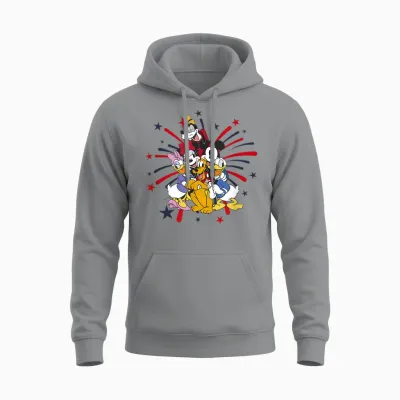 Disney Mickey Classic 4th of July Fireworks Group Hug Unisex Hoodie - Sport Grey