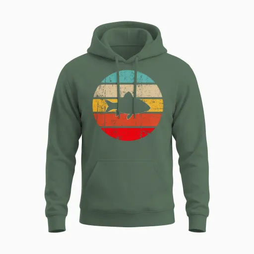 Fish Retro Unisex Hoodie in Military Green
