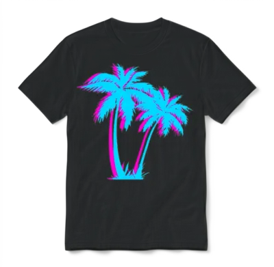 Beach Vaporwave Palm Tree Gift Aesthetic Tropical Unisex T-Shirt - Black