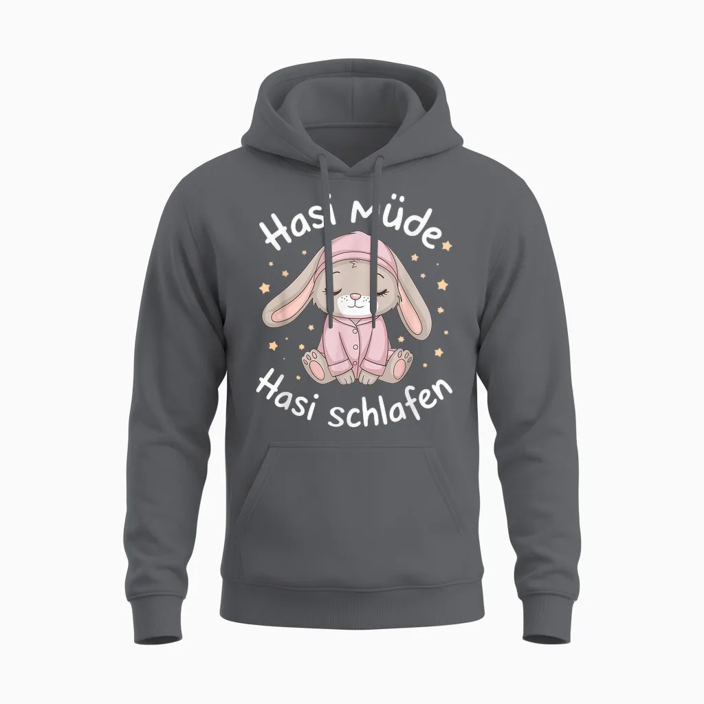 Hasi Tired Hasi Sleeping Shirt Rabbit Bunny T-Shirt, Black Unisex Hoodie in Charcoal