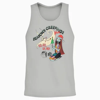 Amazon Essentials Men's Nightmare Before Christmas Sally and Zero Season’s Creepings T-Shirt, Grey Graphic Print, Small Unisex Tank Top - Ash