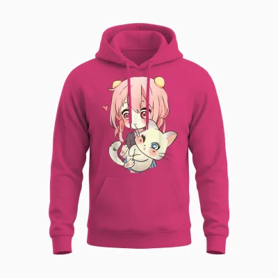 Anime and Cats Lover for Teen Manga Kawaii Graphic Otaku Unisex Hoodie - Heliconia