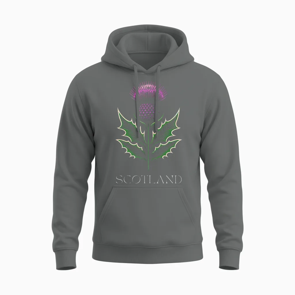 Scottish Thistle Flower, Celtic Symbol, Plaid Pattern Unisex Hoodie in Graphite Heather