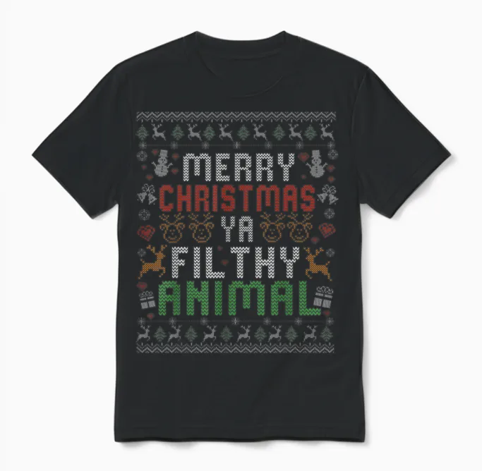 Merry Christmas Animal Filthy Ya Xmas Pajama Shirt Men Women Unisex T-Shirt in Black