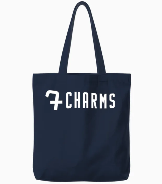 7charms Logo Mono White Tote Bags in Navy