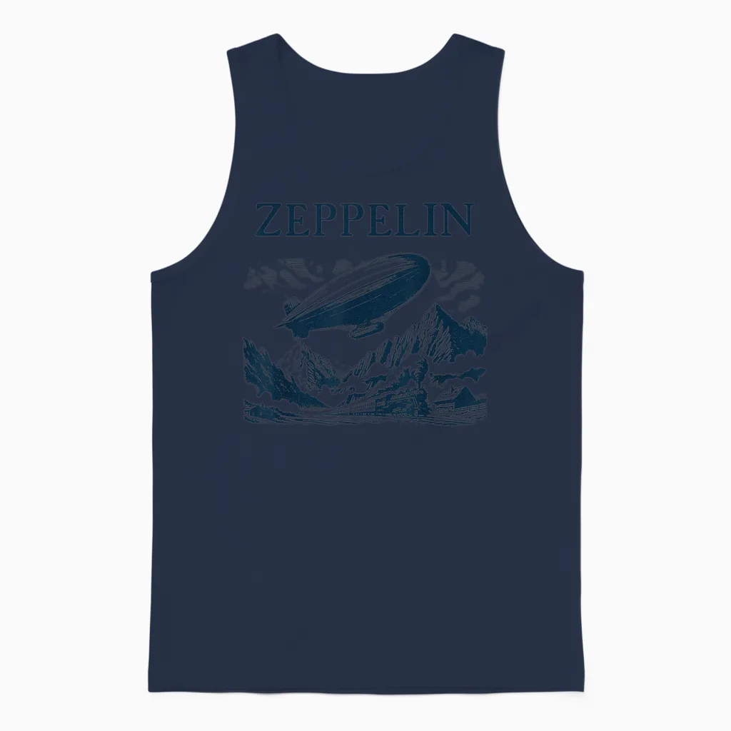 Zeppelin Airship Journey - Zeppelin Flying Unisex Tank Top in Navy