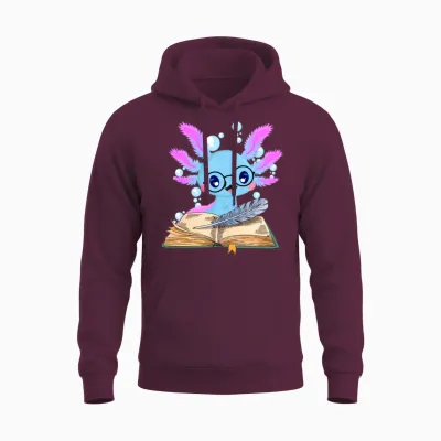 Read Book Axolotl Reading Boo Lizard Unisex Hoodie - Maroon