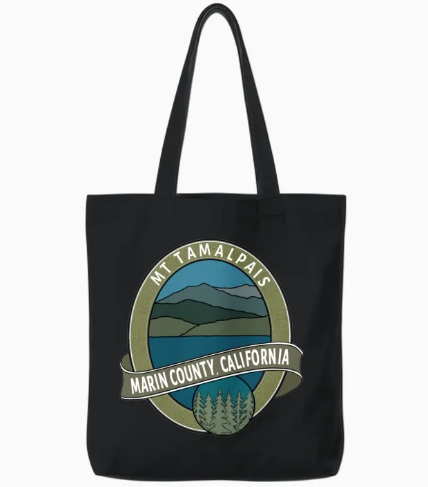 Mt Tamalpais Marin County California Oval Design Tote Bags in Black