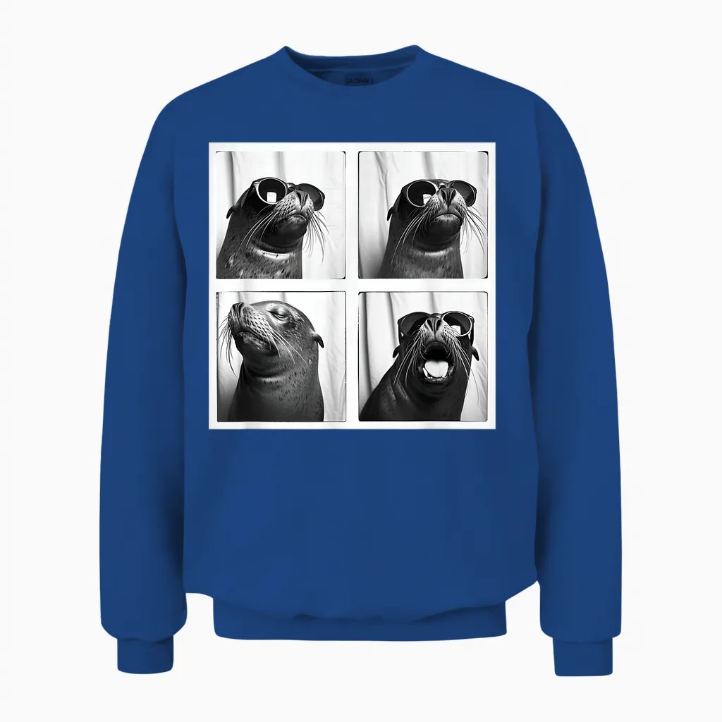 Seal with Sunglasses Cool Sea Lion Ocean Animal Photobooth Unisex Sweatshirt in Royal