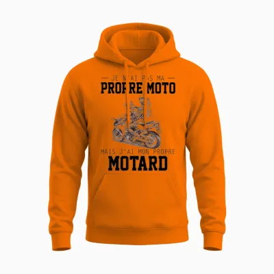 I Don't Have My Own Motorcycle but I Have My Own Biker T-Shirt, White, S Unisex Hoodie - Safety Orange