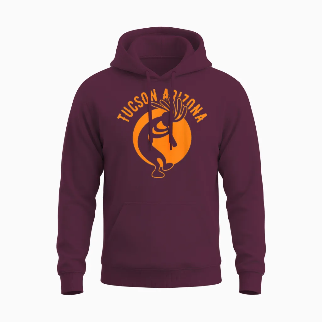 Tucson Arizona Souvenir Dansant Kokopelli Design Vieilli Unisex Hoodie in Maroon