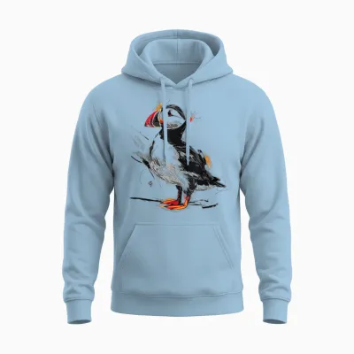 Puffin Animal Print Graphic Drawing Illustration Abstract Puffin T-Shirt, White, S Unisex Hoodie - Light Blue