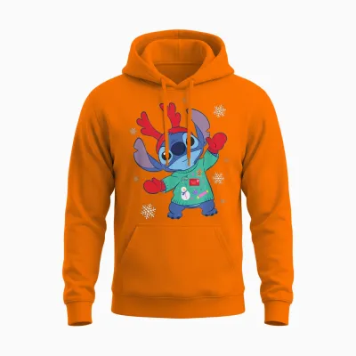 Disney Lilo & Stitch Christmas Outfit Celebration Unisex Hoodie - Safety Orange
