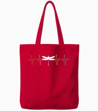 Retro Dragonfly Heartbeat Tote Bags - Red
