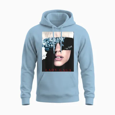 Lady Gaga Iconic Legend of Pop Music Portrait T-Shirt, Grey, S Unisex Hoodie - Light Blue