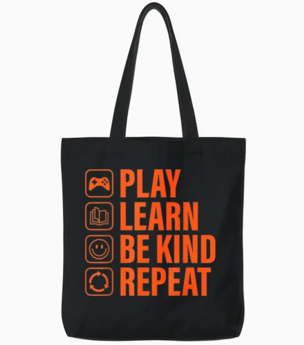 Play Learn Be Kind Repeat Unity Day Orange Kindness Kids Boy Tote Bags in Black