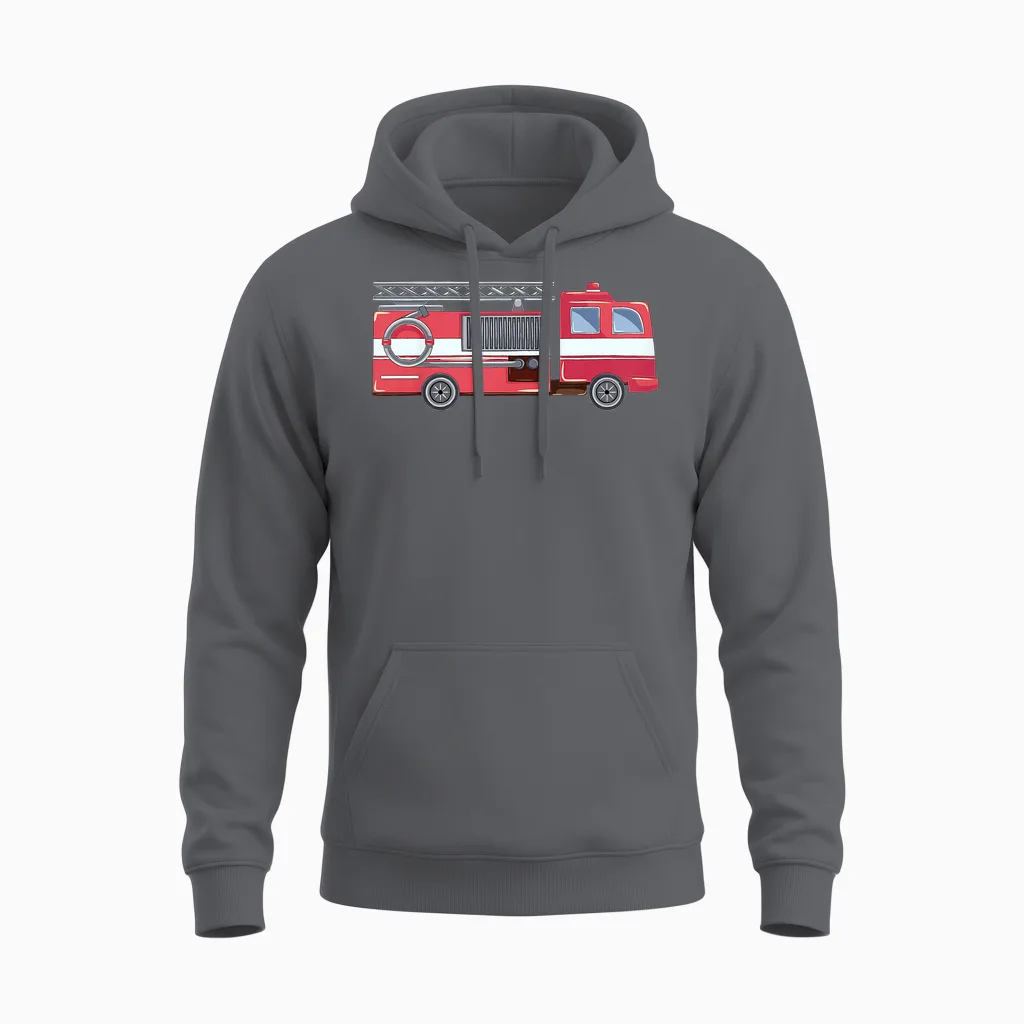 Feuerwehr T-Shirt Kinder Mit Rotem Feuerwehrauto Unisex Hoodie in Charcoal