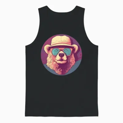 Retro Bear Lovers Design Unisex Tank Top - Black