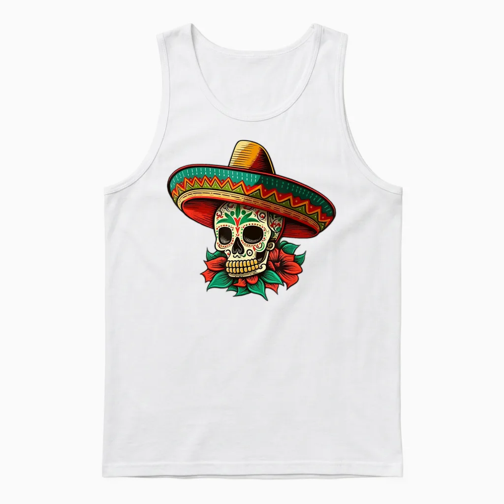 Fleurs Sucre Crâne Mexicain Dia De Los Muertos Cinco De Mayo Unisex Tank Top in White