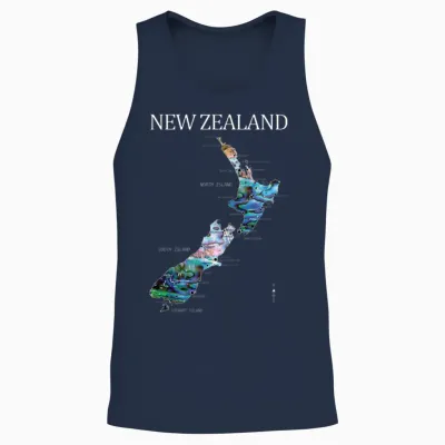 New Zealand Map Detailed Paua Unisex Tank Top - Navy