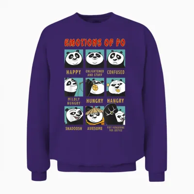 Kung Fu Panda Emotions of Po Portrait Grid T-Shirt, Black Unisex Sweatshirt - Purple