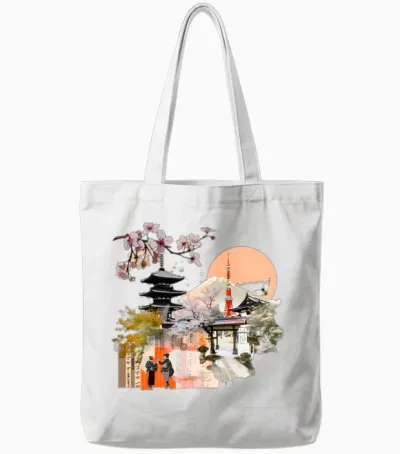Kyoto Elegance: a Timeless Collage of Culture Tote Bags - White