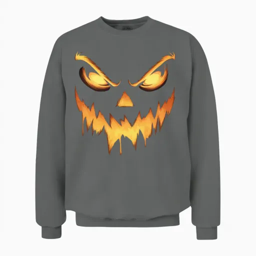 Scary Pumpkin Jack O Lantern Face Halloween Unisex Sweatshirt in Graphite Heather